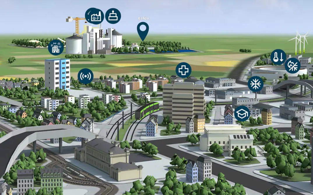 En skärmbild ifrån Kraftringens 3D-modell över vårt energisystem.