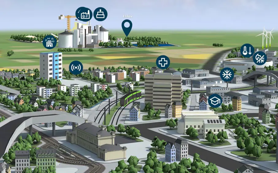 En skärmbild ifrån Kraftringens 3D-modell över vårt energisystem.